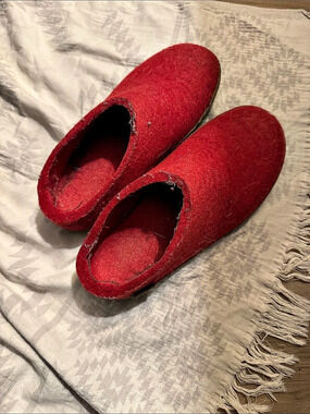 Glerups The Slip-On Wool Slipper with Leather Sole Red Slippers